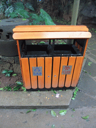 Garbage bin with chinglish sign at the Hainan Volcano Park