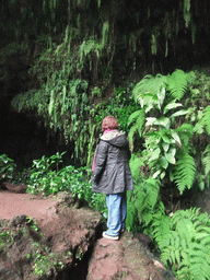 Miaomiao in a cave at the Mt. Fengluling volcano crater at the Hainan Volcano Park