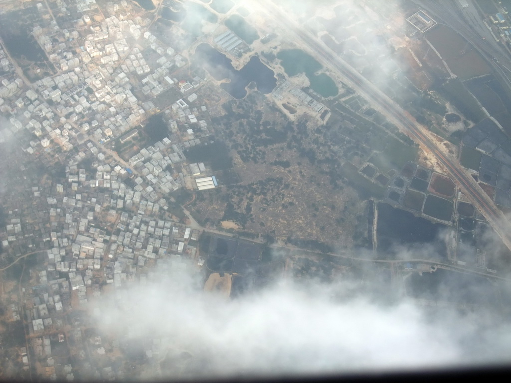 Houses, farmland and lakes to the west of Haikou, viewed from the airplane from Zhengzhou