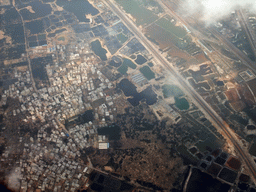 Houses, farmland and lakes to the west of Haikou, viewed from the airplane from Zhengzhou