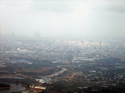 Skyline of Haikou and lakes to the south of the city, viewed from the airplane from Zhengzhou