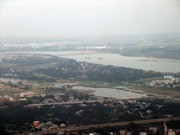 Bridge over the Nandu River at the southeast of the city, viewed from the airplane from Zhengzhou