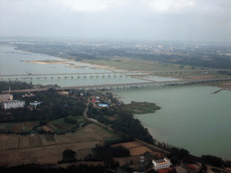 Bridges over the Nandu River just to the west of Haikou Meilan International Airport, viewed from the airplane from Zhengzhou