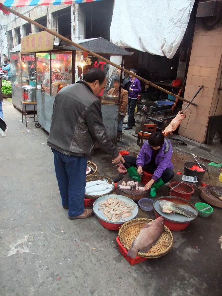 Food stalls at an old shopping street in the city center