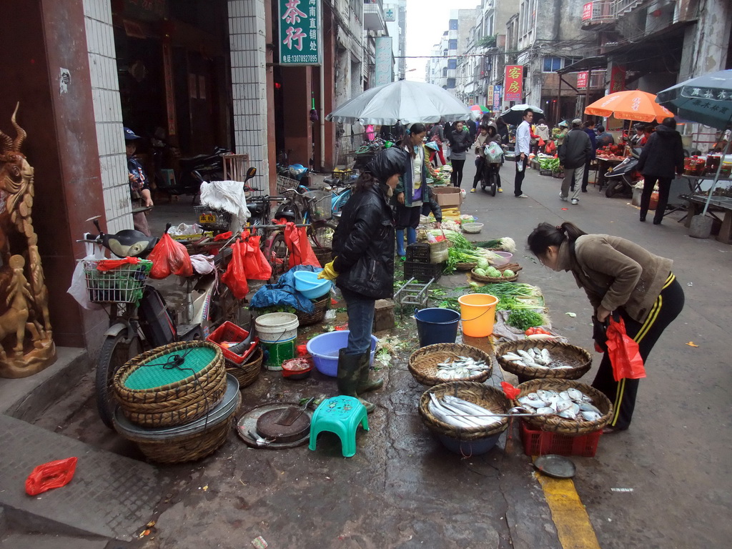 Food stalls at an old shopping street in the city center