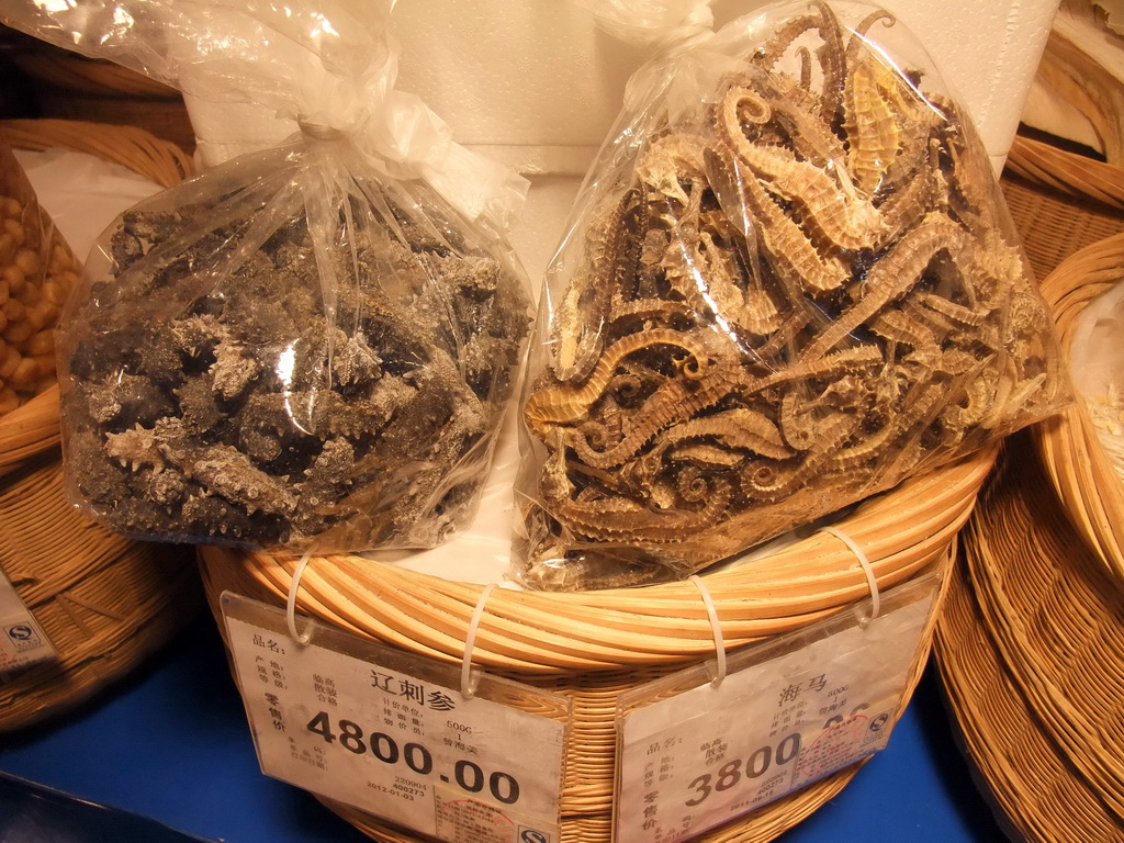 Dried sea cucumbers and seahorses at the Carrefour supermarket