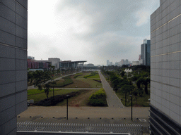 The Haikou Culture Park, the Haikou Zose IMAX Cinema, the Hainan Centre for the Performing Arts and the Hainan Library, viewed from the middle floor of the Hainan Provincial Museum