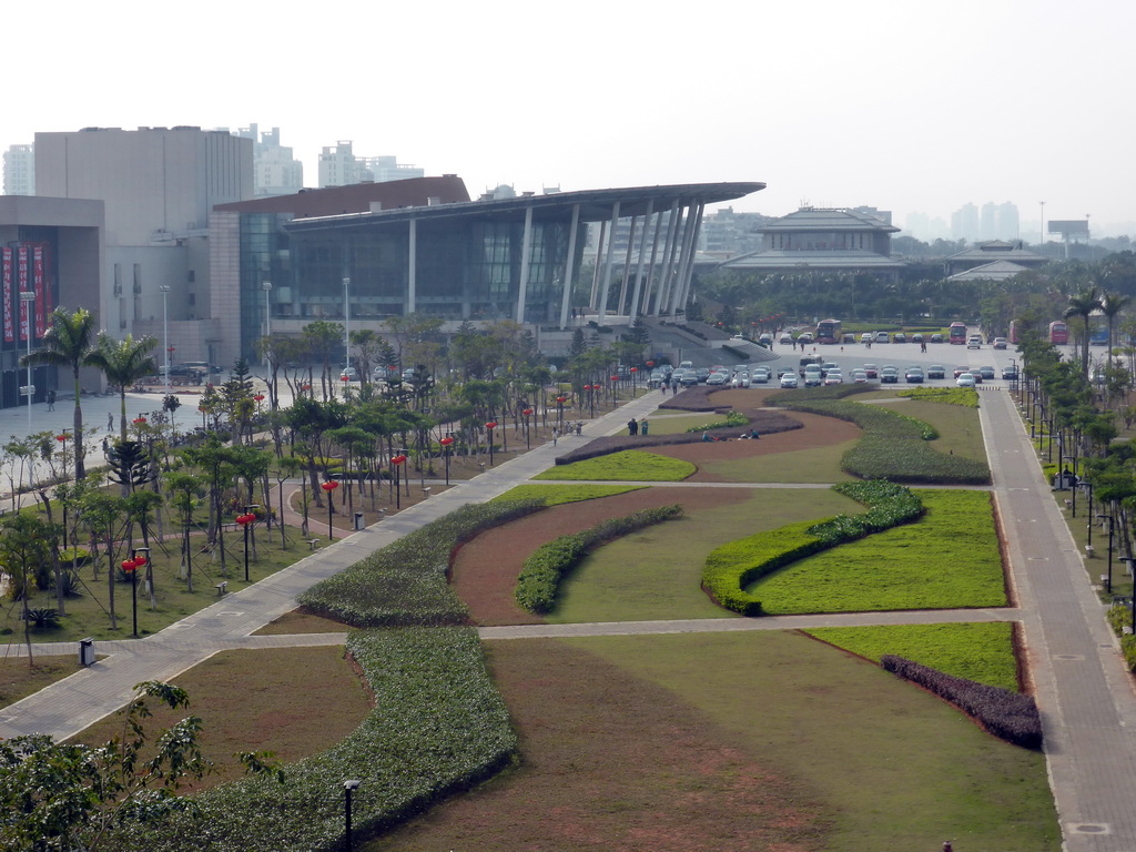 The Haikou Culture Park, the Hainan Centre for the Performing Arts and the Hainan Library, viewed from the top floor of the Hainan Provincial Museum