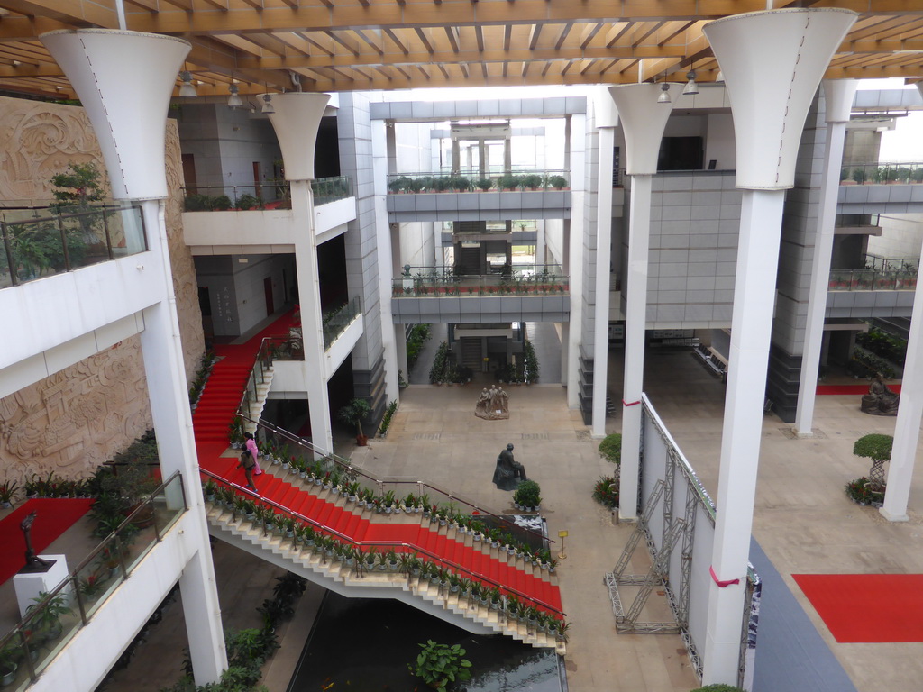 Central staircase and central relief at the Hainan Provincial Museum, viewed from the top floor