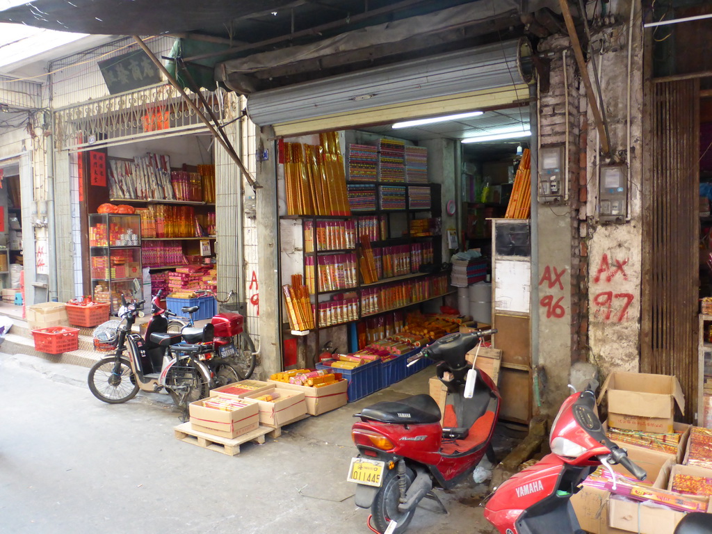 Fireworks in a shop at Sanya street