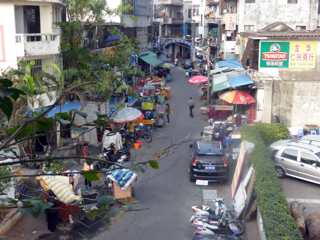 Street viewed from a pedestrian bridge over Longhua Road