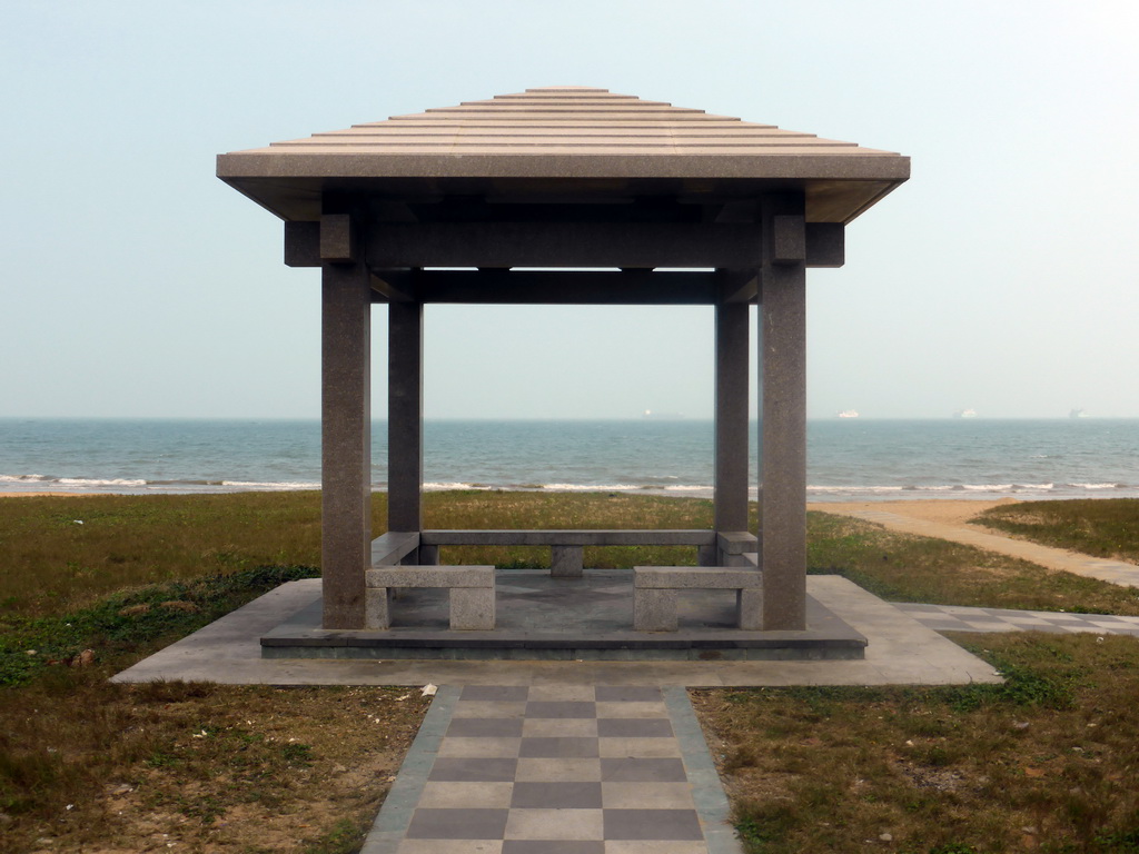 Pavilion at the beach at the Holiday Beachside Resort at Binhai Avenue and the Qiongzhou Strait