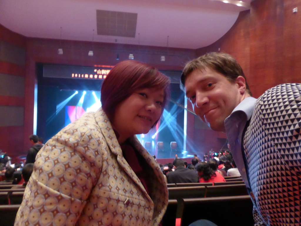 Tim and Miaomiao in the main hall of the Hainan Centre for the Performing Arts