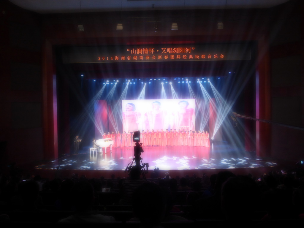 Singers on the stage during the show for Hunan immigrants in the main hall of the Hainan Centre for the Performing Arts
