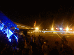Our Beijing Capital Airlines airplane at Haikou Meilan International Airport, by night