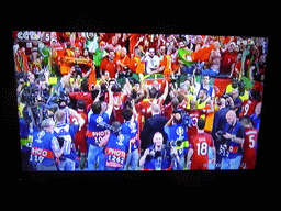 Television screen in our living room in the hotel at Qingnian Road, showing the final of the European Championship soccer 2016