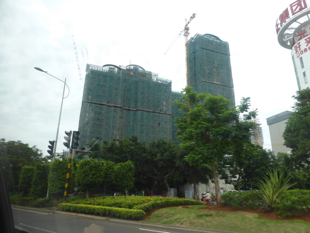 Buildings under construction at Longkun South Road, viewed from the car