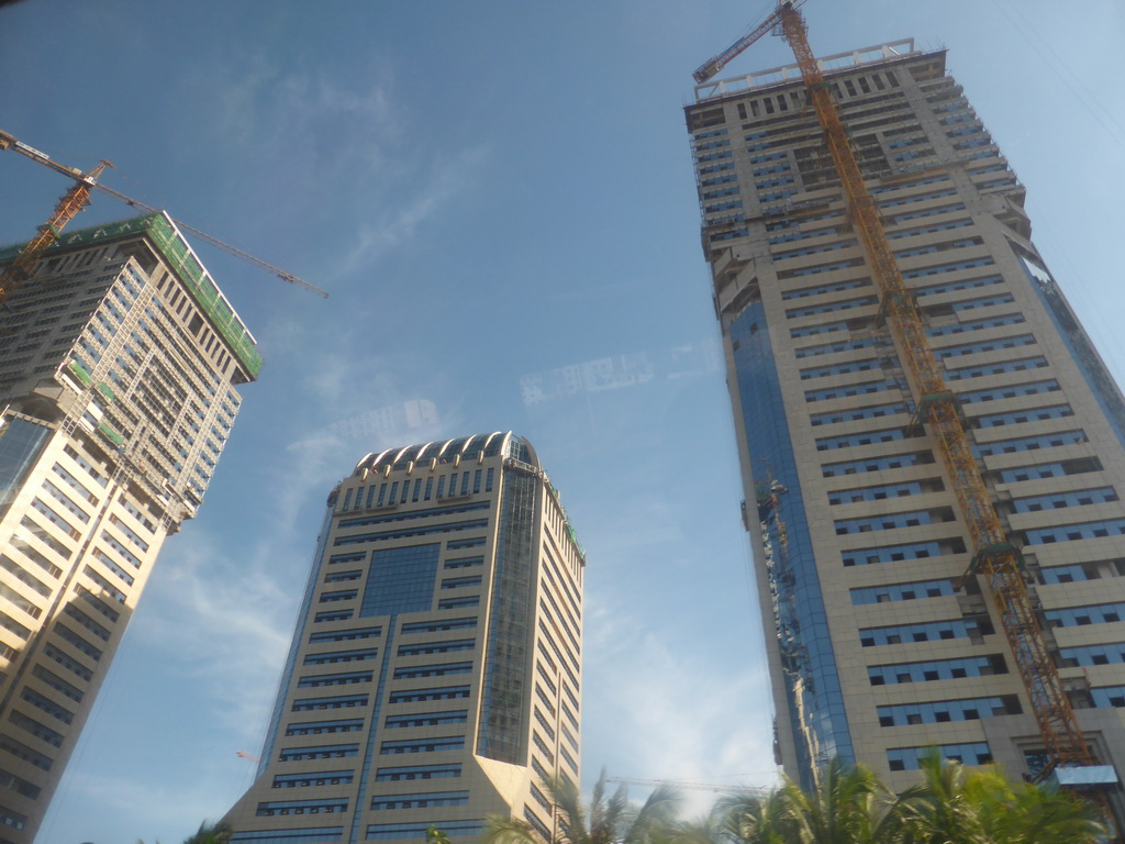 Skyscrapers at the Central Business District at Guoxing Avenue, viewed from the car