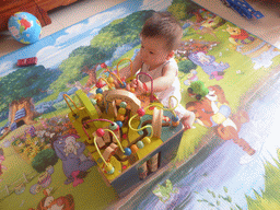 Max playing with his birthday gift in the apartment of Miaomiao`s sister