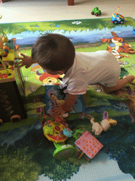 Max playing with his birthday gift in the apartment of Miaomiao`s sister