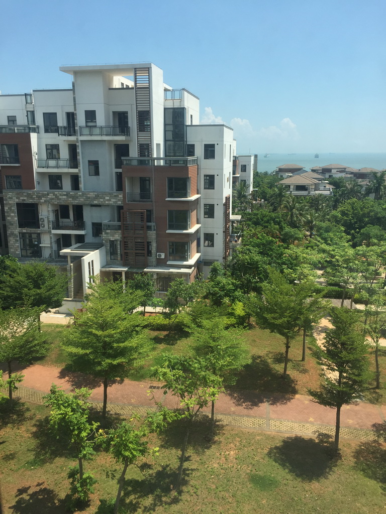 Coastline and apartment buildings, viewed from a friend`s home at Changxin Road