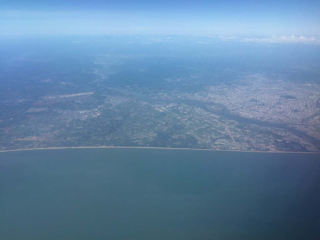 The city center with the Nandu River, viewed from the airplane to Bangkok