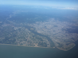 The city center with the Nandu River, viewed from the airplane to Bangkok