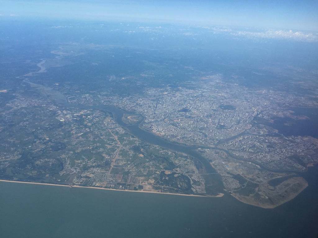 The city center with the Nandu River, viewed from the airplane to Bangkok