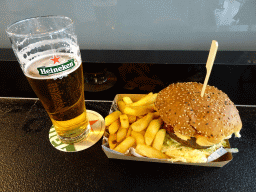 Lunch and beer at the departure gate of Schiphol Airport