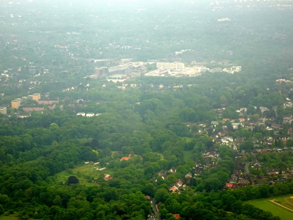 Buildings on the north side of the city, viewed from the airplane from Amsterdam