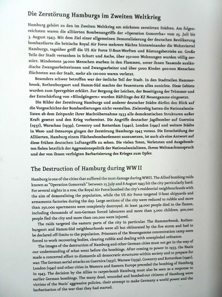 Information on the destruction of Hamburg during World War II, at the tower of the St. Nikolai Memorial