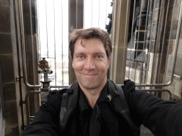 Tim at the viewing point at the tower of the St. Nikolai Memorial