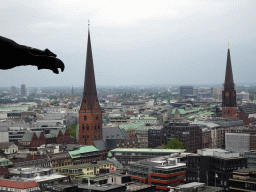 The east side of the city with St. Peter`s Church and St. James` Church, viewed from the tower of the St. Nikolai Memorial