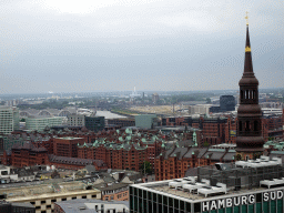 The southeast side of the city with the St. Katharinen Church and the Elbe river, viewed from the tower of the St. Nikolai Memorial