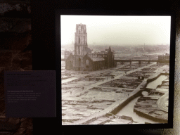 Photograph of the destruction of the city of Rotterdam, at the Museum of the St. Nikolai Memorial, with explanation
