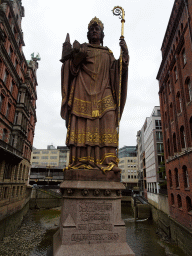 Statue of Archbishop Ansgar at the Trostbrücke bridge over the Nikolaifleet canal