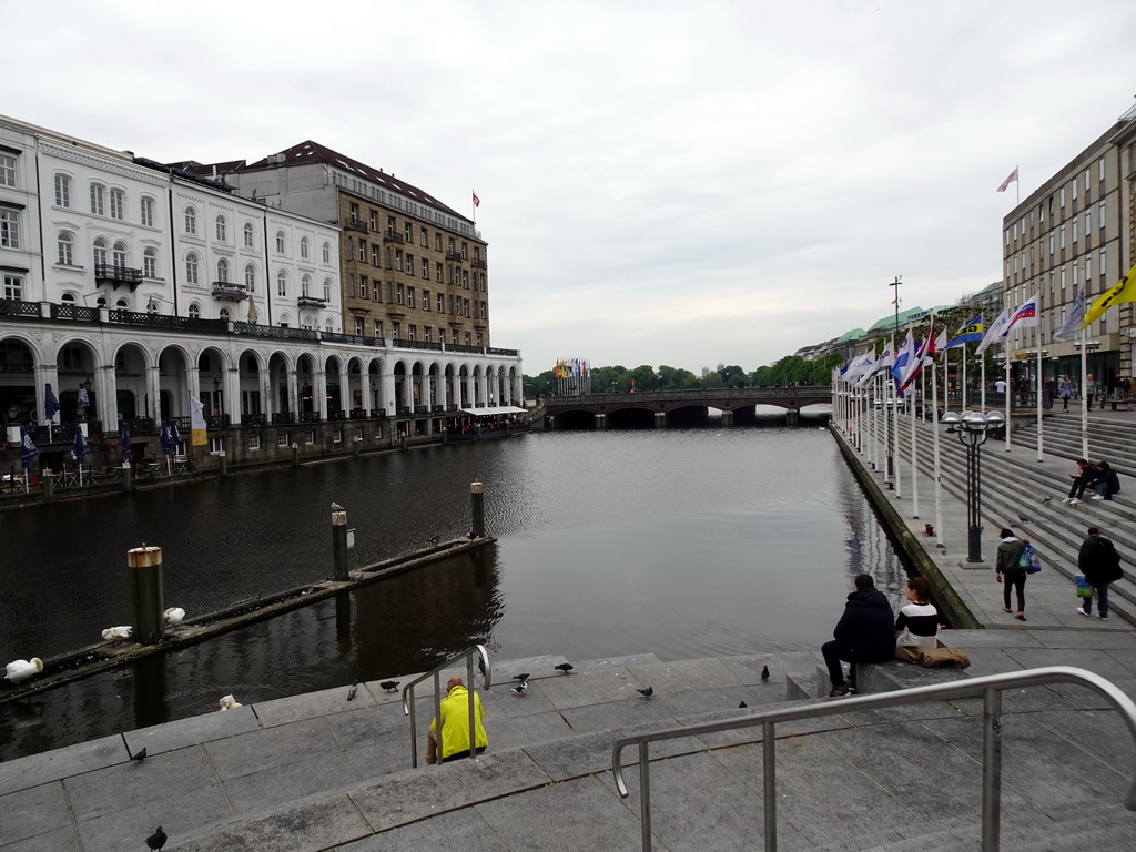 The Kleine Alster river and the Jungfernstieg boulevard, viewed from the north side of the Rathausmarkt square