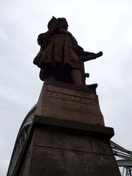 Statue of Christopher Columbus at the bridge at the north side of the Bei St. Annen street over the Zollkanal canal