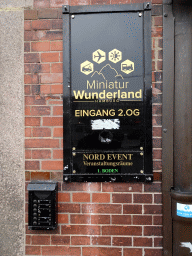 Entrance sign of Miniatur Wunderland at the Kehrwieder street
