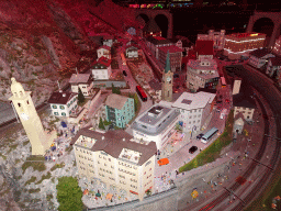 Scale model of a town at the Switzerland section of Miniatur Wunderland, at sunset