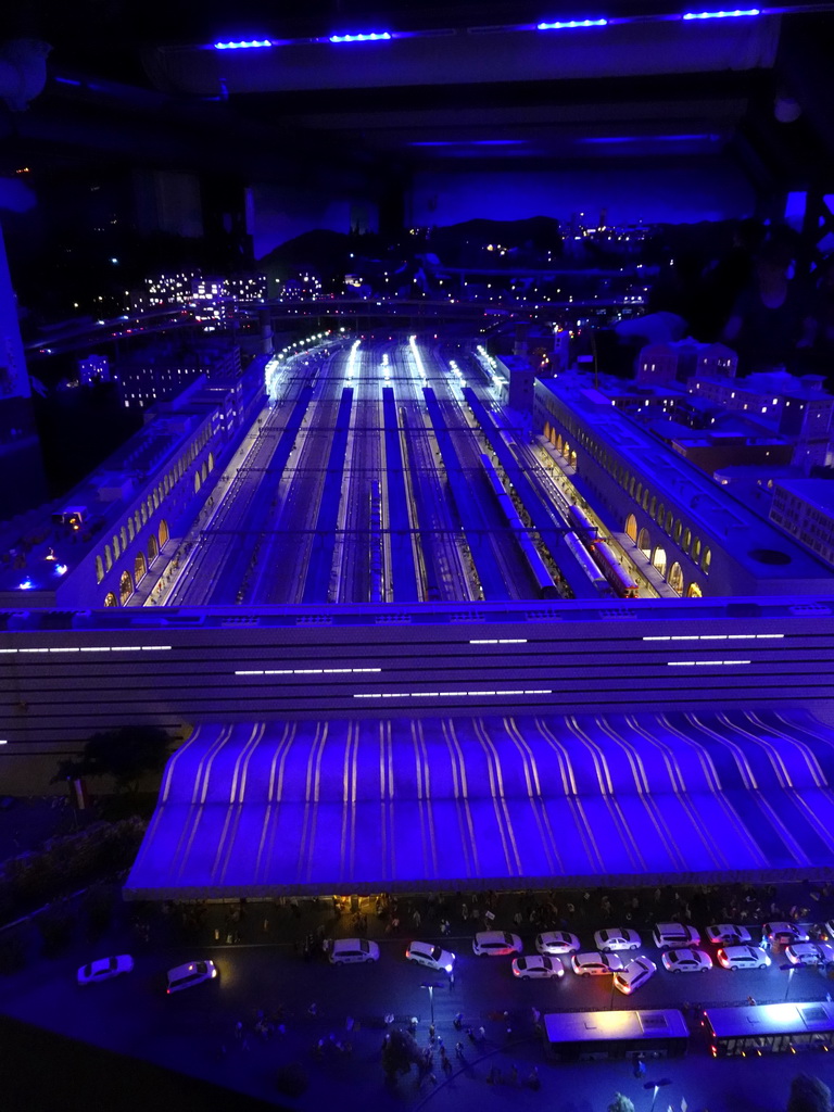 Scale model of the Roma Termini Railway Station at the Italy section of Miniatur Wunderland, by night