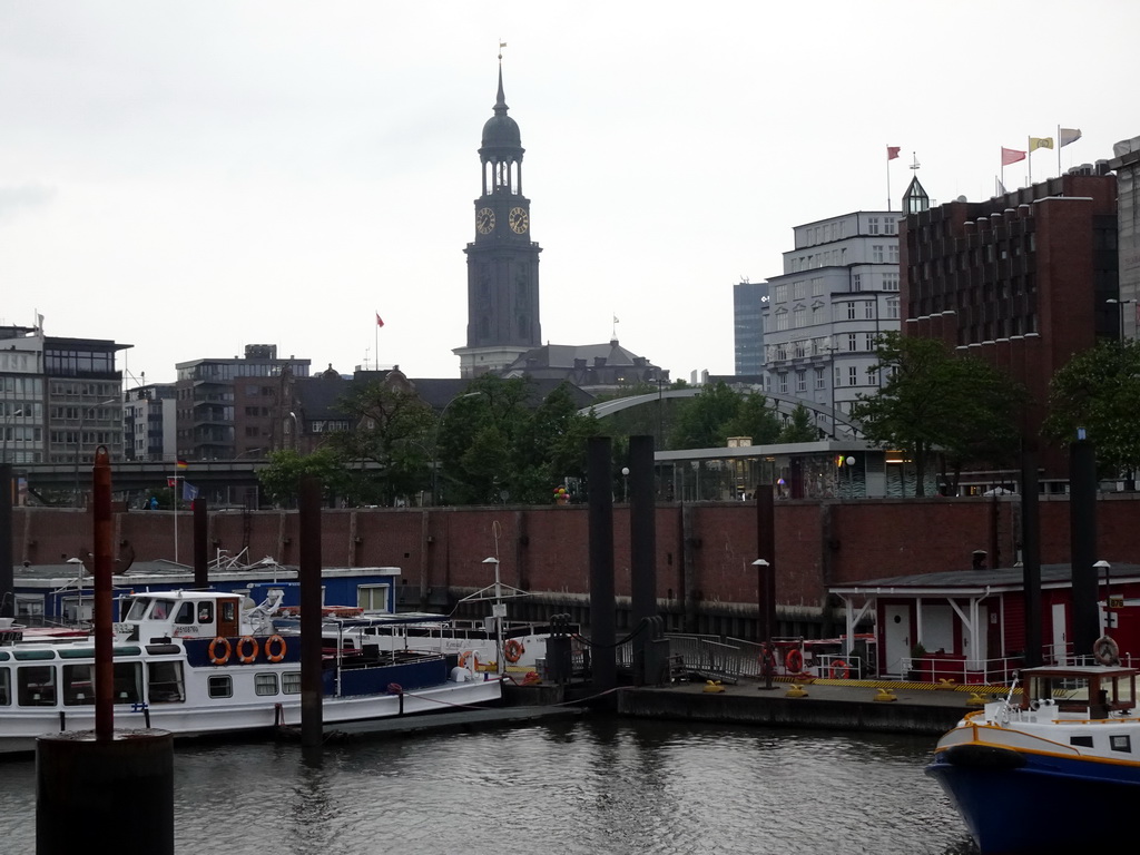 The Binnenhafen harbour and St. Michael`s Church, viewed from the Kehrwieder street