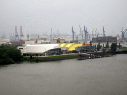 The Elbe river, the Theater an der Elbe, the Theater im Hafen and the Hamburg harbour, viewed from the viewing point of the Elbphilharmonie concert hall