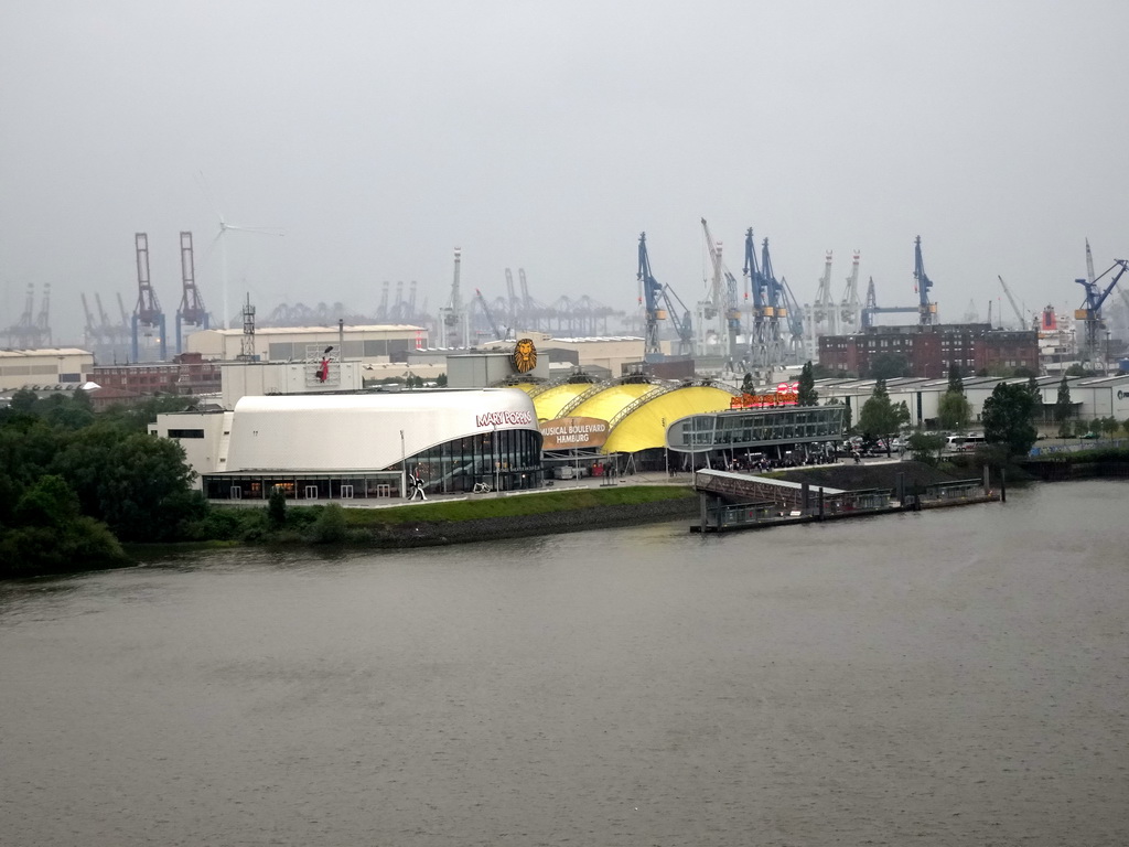 The Elbe river, the Theater an der Elbe, the Theater im Hafen and the Hamburg harbour, viewed from the viewing point of the Elbphilharmonie concert hall