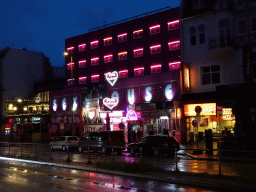 Front of the Pink Palace at the Reeperbahn street, by night