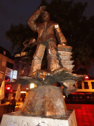 The Hans Albers Memorial at the Hans-Albers-Platz square, by night