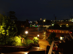 The Elbe river and the St. Pauli Piers, viewed from the Davidstraße street, by night