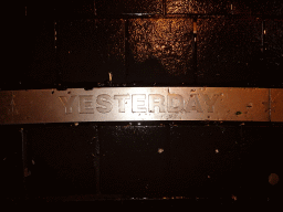 `Yesterday` carved in stone at the Beatles Platz square, by night