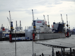 Boats in the Elbe river and the Hamburg harbour, viewed from the St. Pauli Piers