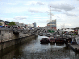 Boats in the Elbe river, the St. Pauli Piers and the Elbphilharmonie concert hall